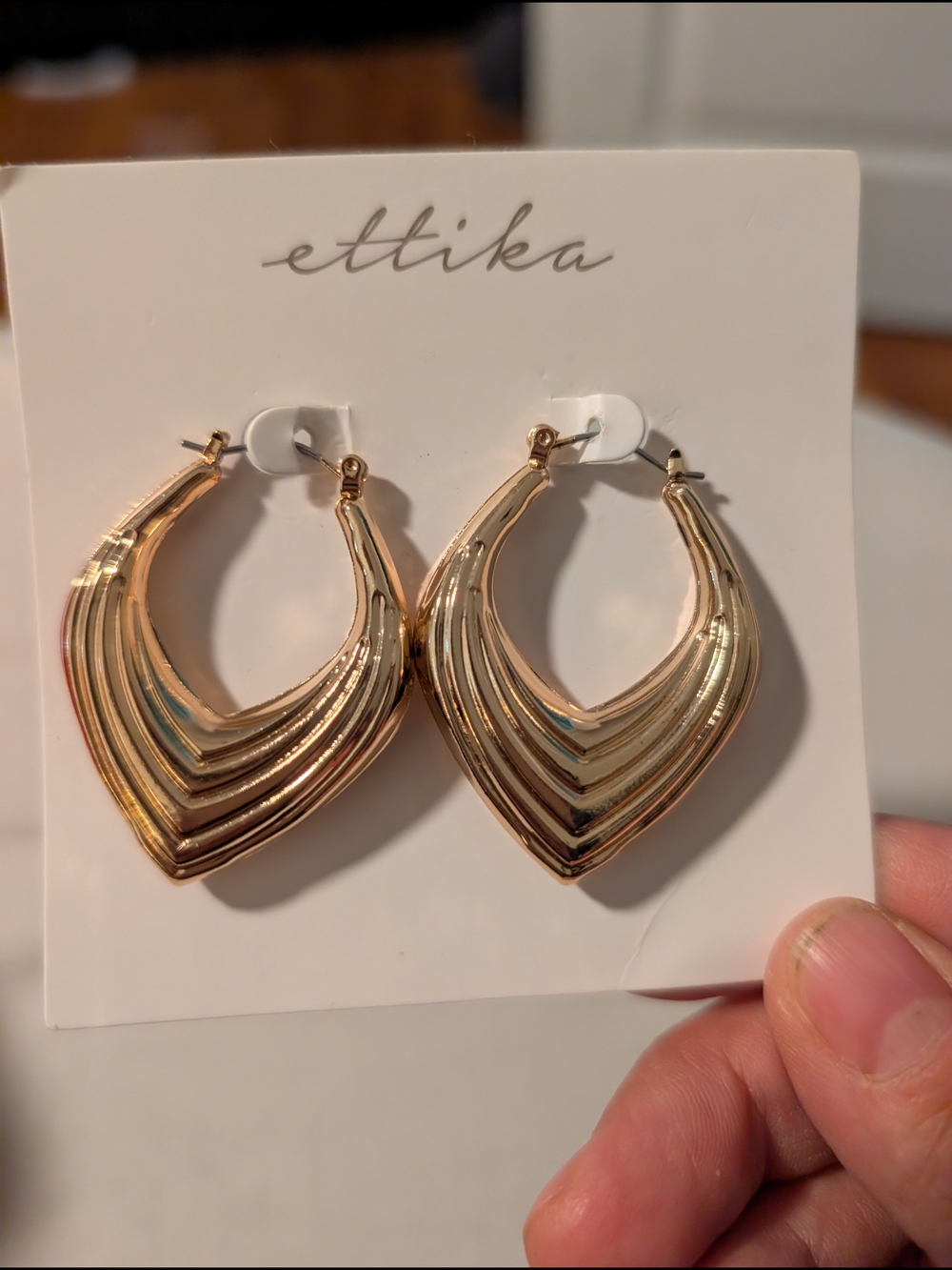 Ettika Layered Chevron Hoop Earrings in Gold Tone